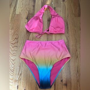 Rainbow Ombre High Waist Bikini Set | Beach Riot Sample | Small